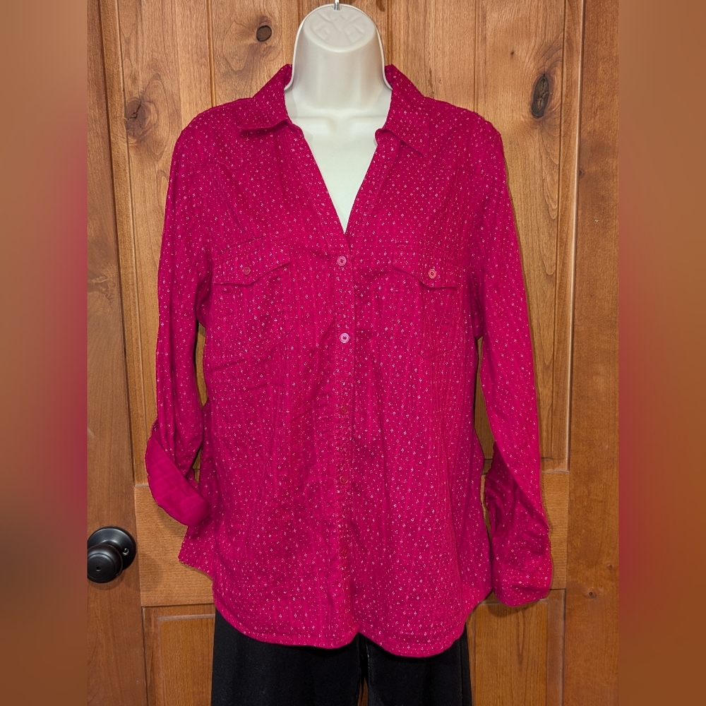 Sonoma Pink Notched Collar Long Sleeve Button Down
